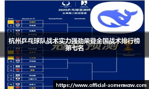 杭州乒乓球队战术实力强劲荣登全国战术排行榜第七名